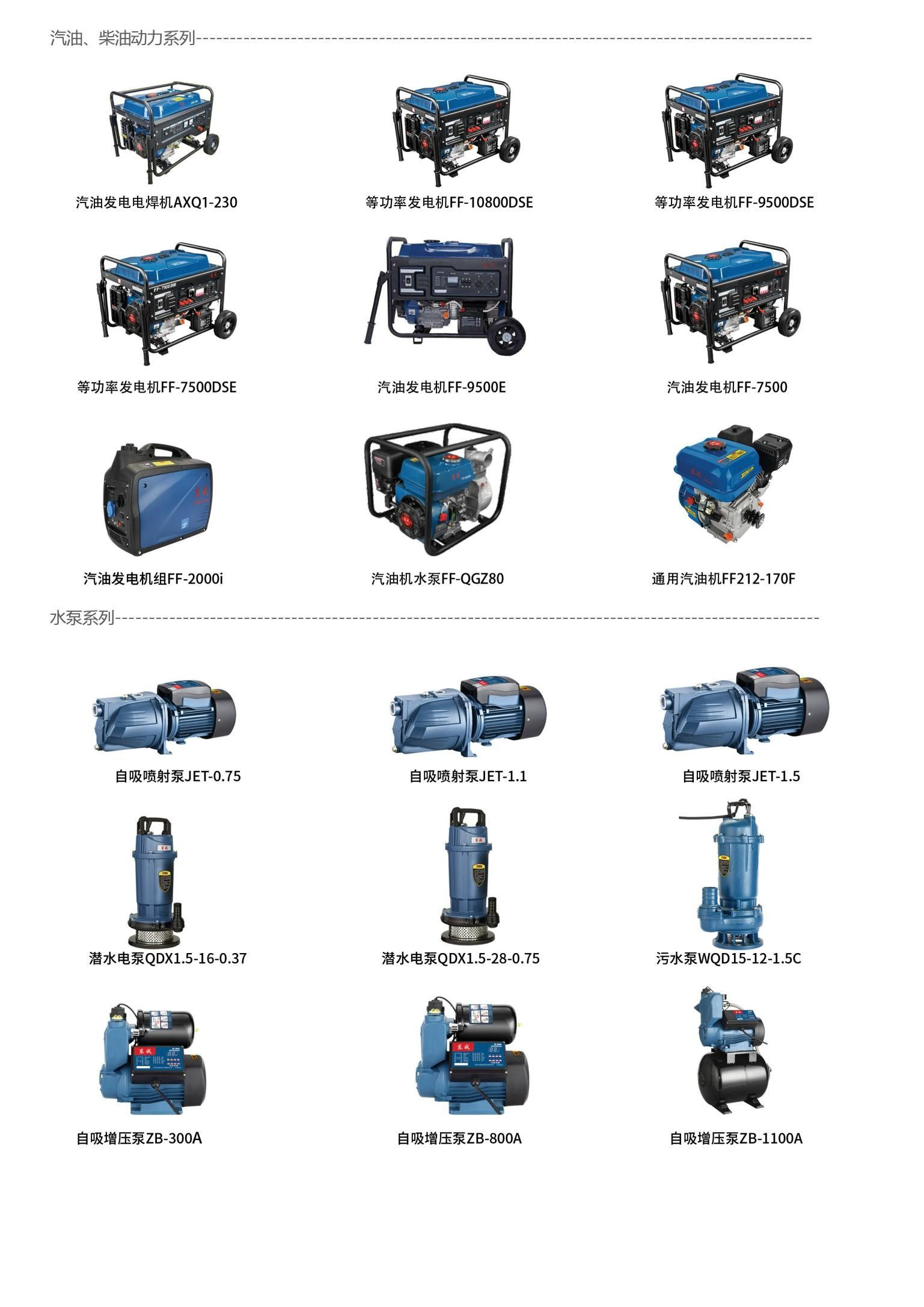 various power generation equipment and pumping equipment