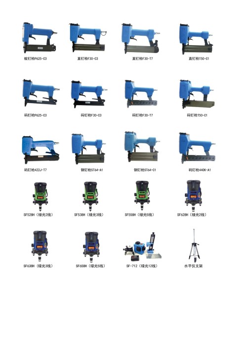 level equipment, nail gun equipment display